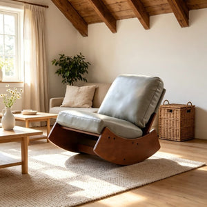 English Elm Comfortable Faux Leather Glider Rocking Chair Solid Wood Frame for Nursery or Bedroom Blue W2105P500563