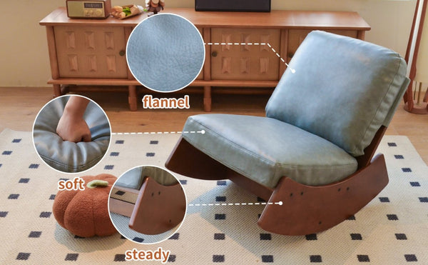 English Elm Comfortable Faux Leather Glider Rocking Chair Solid Wood Frame for Nursery or Bedroom Blue W2105P500563