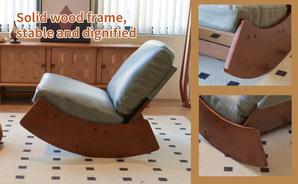 English Elm Comfortable Faux Leather Glider Rocking Chair Solid Wood Frame for Nursery or Bedroom Blue W2105P500563
