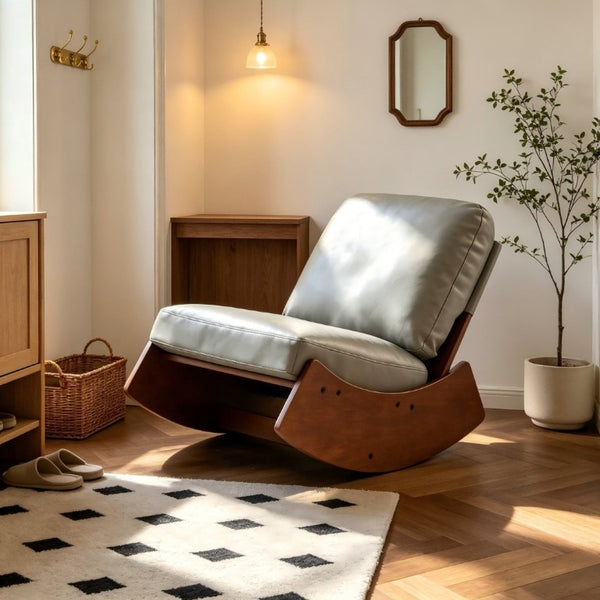 English Elm Comfortable Faux Leather Glider Rocking Chair Solid Wood Frame for Nursery or Bedroom Blue W2105P500563