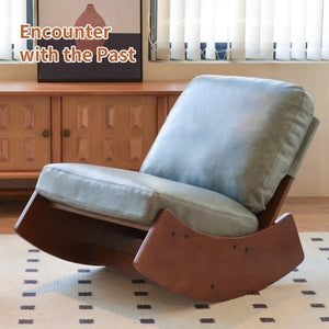 English Elm Comfortable Faux Leather Glider Rocking Chair Solid Wood Frame for Nursery or Bedroom Blue W2105P500563