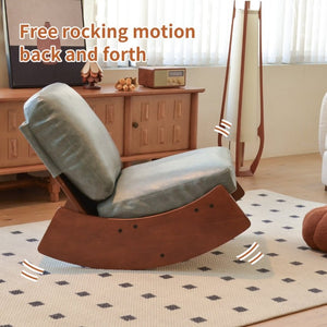 English Elm Comfortable Faux Leather Glider Rocking Chair Solid Wood Frame for Nursery or Bedroom Blue W2105P500563