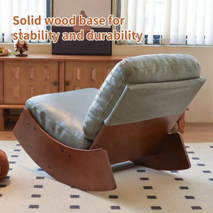 English Elm Comfortable Faux Leather Glider Rocking Chair Solid Wood Frame for Nursery or Bedroom Blue W2105P500563