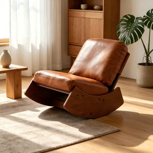 English Elm Comfortable Faux Leather Glider Rocking Chair Solid Wood Frame for Nursery or Bedroom Brown W2105P500910