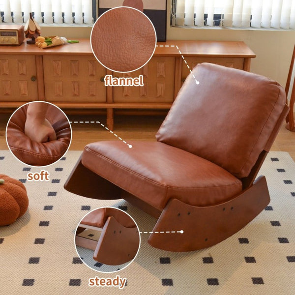English Elm Comfortable Faux Leather Glider Rocking Chair Solid Wood Frame for Nursery or Bedroom Brown W2105P500910