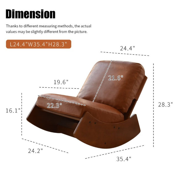 English Elm Comfortable Faux Leather Glider Rocking Chair Solid Wood Frame for Nursery or Bedroom Brown W2105P500910