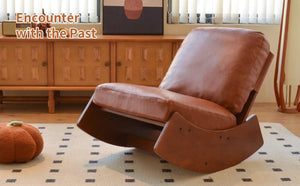 English Elm Comfortable Faux Leather Glider Rocking Chair Solid Wood Frame for Nursery or Bedroom Brown W2105P500910