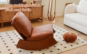 English Elm Comfortable Faux Leather Glider Rocking Chair Solid Wood Frame for Nursery or Bedroom Brown W2105P500910