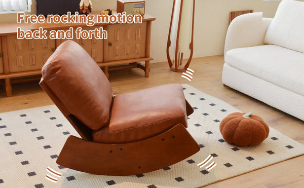 English Elm Comfortable Faux Leather Glider Rocking Chair Solid Wood Frame for Nursery or Bedroom Brown W2105P500910