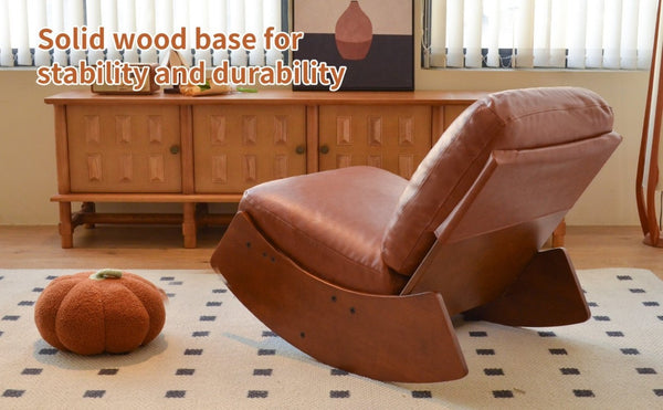 English Elm Comfortable Faux Leather Glider Rocking Chair Solid Wood Frame for Nursery or Bedroom Brown W2105P500910