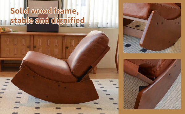 English Elm Comfortable Faux Leather Glider Rocking Chair Solid Wood Frame for Nursery or Bedroom Brown W2105P500910