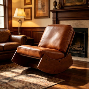 English Elm Comfortable Faux Leather Glider Rocking Chair Solid Wood Frame for Nursery or Bedroom Brown W2105P500910