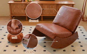 English Elm Comfortable Faux Leather Glider Rocking Chair Solid Wood Frame for Nursery or Bedroom Brown W2105P500910