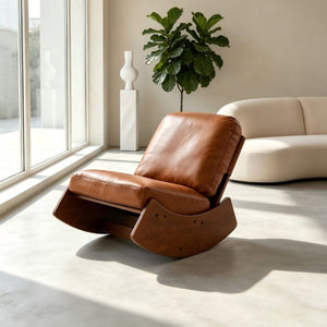 English Elm Comfortable Faux Leather Glider Rocking Chair Solid Wood Frame for Nursery or Bedroom Brown W2105P500910