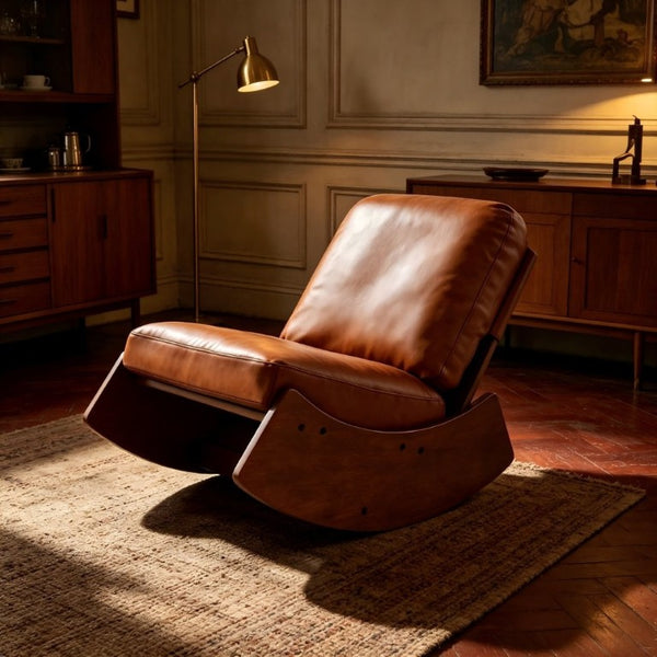 English Elm Comfortable Faux Leather Glider Rocking Chair Solid Wood Frame for Nursery or Bedroom Brown W2105P500910