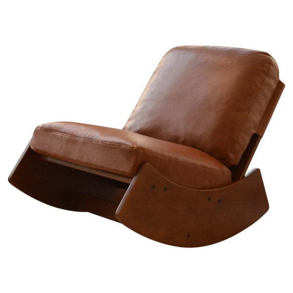 English Elm Comfortable Faux Leather Glider Rocking Chair Solid Wood Frame for Nursery or Bedroom Brown W2105P500910