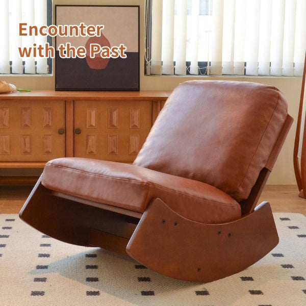 English Elm Comfortable Faux Leather Glider Rocking Chair Solid Wood Frame for Nursery or Bedroom Brown W2105P500910