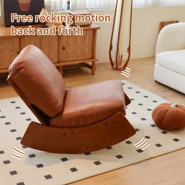 English Elm Comfortable Faux Leather Glider Rocking Chair Solid Wood Frame for Nursery or Bedroom Brown W2105P500910