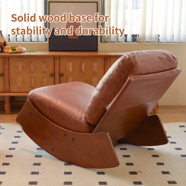English Elm Comfortable Faux Leather Glider Rocking Chair Solid Wood Frame for Nursery or Bedroom Brown W2105P500910