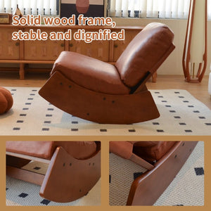 English Elm Comfortable Faux Leather Glider Rocking Chair Solid Wood Frame for Nursery or Bedroom Brown W2105P500910
