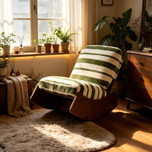 English Elm Comfortable Glider Rocking Chair Solid Wood Frame Plush Upholstered Nursery Accent Green W2105P500930