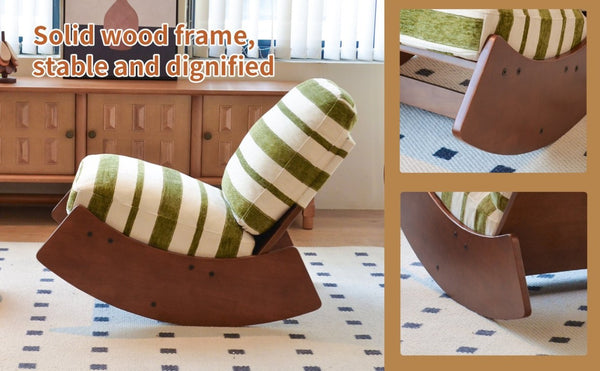 English Elm Comfortable Glider Rocking Chair Solid Wood Frame Plush Upholstered Nursery Accent Green W2105P500930