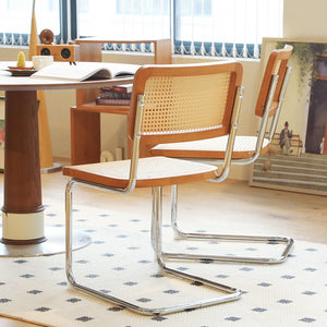 English Elm Dining Chairs Set of 2 Hand Woven Rattan Cantilever Chrome Steel Mid Century Modern Teak W2105P503049