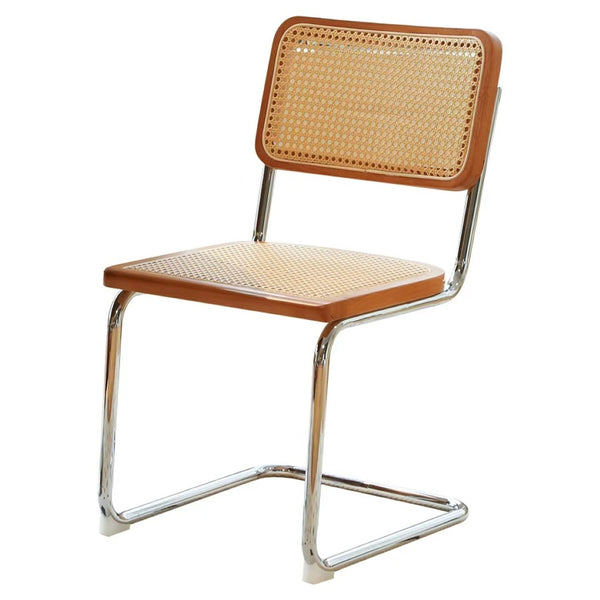 English Elm Dining Chairs Set of 2 Hand Woven Rattan Cantilever Chrome Steel Mid Century Modern Teak W2105P503049