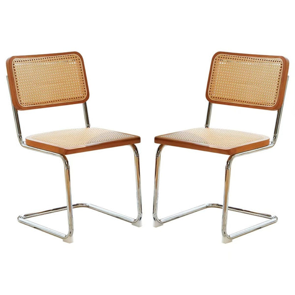 English Elm Dining Chairs Set of 2 Hand Woven Rattan Cantilever Chrome Steel Mid Century Modern Teak W2105P503049