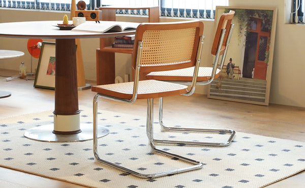 English Elm Dining Chairs Set of 2 Hand Woven Rattan Cantilever Chrome Steel Mid Century Modern Teak W2105P503049