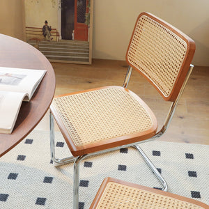 English Elm Dining Chairs Set of 2 Hand Woven Rattan Cantilever Chrome Steel Mid Century Modern Teak W2105P503049