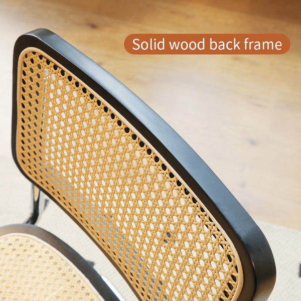 English Elm Dining Chairs Set of 2 Hand Woven Rattan Cantilever Chrome Steel Mid Century Modern Black W2105P503050