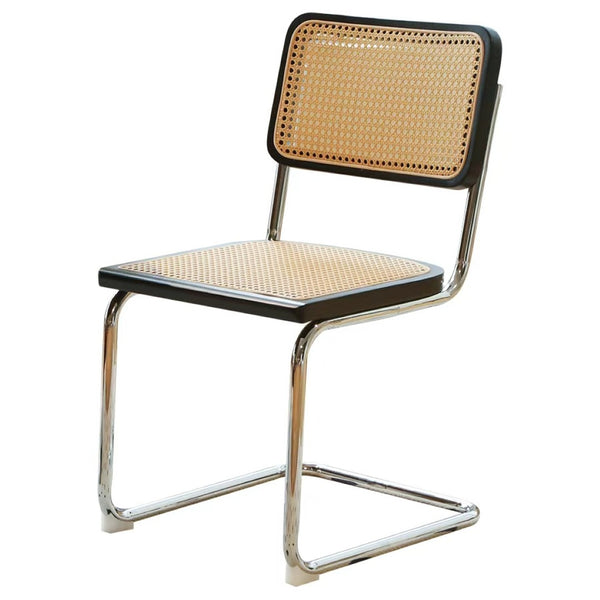 English Elm Dining Chairs Set of 2 Hand Woven Rattan Cantilever Chrome Steel Mid Century Modern Black W2105P503050