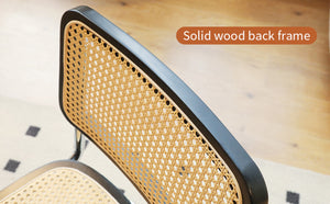 English Elm Dining Chairs Set of 2 Hand Woven Rattan Cantilever Chrome Steel Mid Century Modern Black W2105P503050