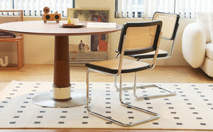 English Elm Dining Chairs Set of 2 Hand Woven Rattan Cantilever Chrome Steel Mid Century Modern Black W2105P503050