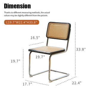 English Elm Dining Chairs Set of 2 Hand Woven Rattan Cantilever Chrome Steel Mid Century Modern Black W2105P503050