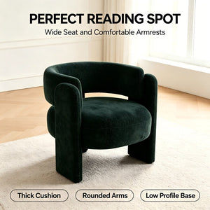 English Elm Modern Sculptural Barrel Accent Chair Hollow Cutout Back Textured Fabric Lounge Seat W2105P509586
