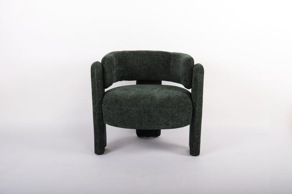 English Elm Modern Sculptural Barrel Accent Chair Hollow Cutout Back Textured Fabric Lounge Seat W2105P509586