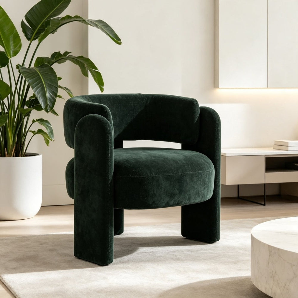 English Elm Modern Sculptural Barrel Accent Chair Hollow Cutout Back Textured Fabric Lounge Seat W2105P509586