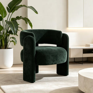 English Elm Modern Sculptural Barrel Accent Chair Hollow Cutout Back Textured Fabric Lounge Seat W2105P509586