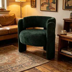 English Elm Modern Sculptural Barrel Accent Chair Hollow Cutout Back Textured Fabric Lounge Seat W2105P509586