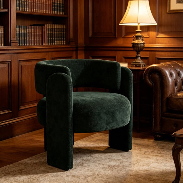English Elm Modern Sculptural Barrel Accent Chair Hollow Cutout Back Textured Fabric Lounge Seat W2105P509586