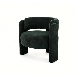 English Elm Modern Sculptural Barrel Accent Chair Hollow Cutout Back Textured Fabric Lounge Seat W2105P509586