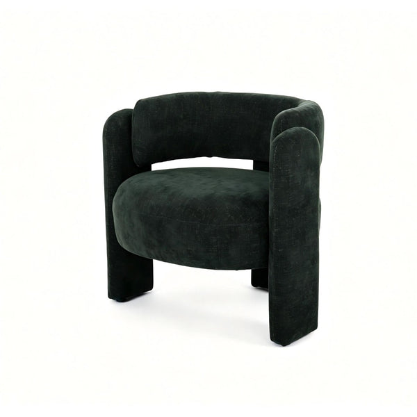 English Elm Modern Sculptural Barrel Accent Chair Hollow Cutout Back Textured Fabric Lounge Seat W2105P509586