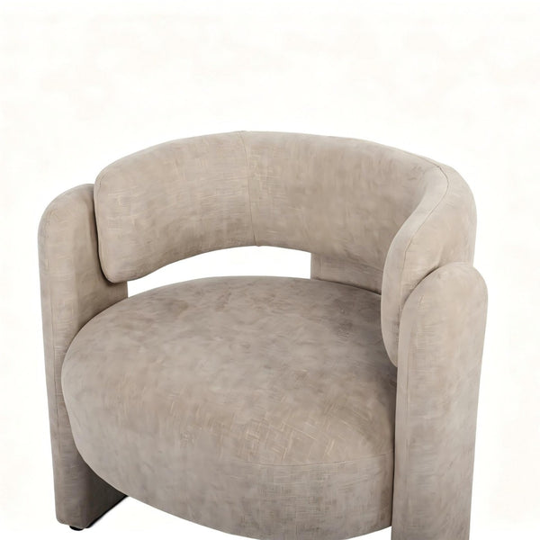English Elm Modern Sculptural Barrel Chair Hollow Cutout Back Textured Fabric Lounge Seat W2105P509587