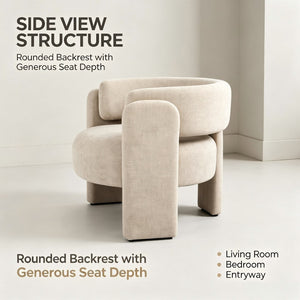 English Elm Modern Sculptural Barrel Chair Hollow Cutout Back Textured Fabric Lounge Seat W2105P509587