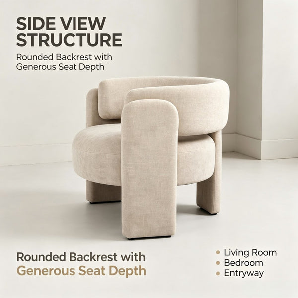 English Elm Modern Sculptural Barrel Chair Hollow Cutout Back Textured Fabric Lounge Seat W2105P509587