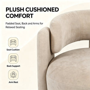 English Elm Modern Sculptural Barrel Chair Hollow Cutout Back Textured Fabric Lounge Seat W2105P509587