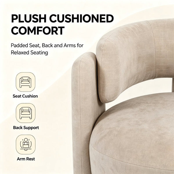 English Elm Modern Sculptural Barrel Chair Hollow Cutout Back Textured Fabric Lounge Seat W2105P509587