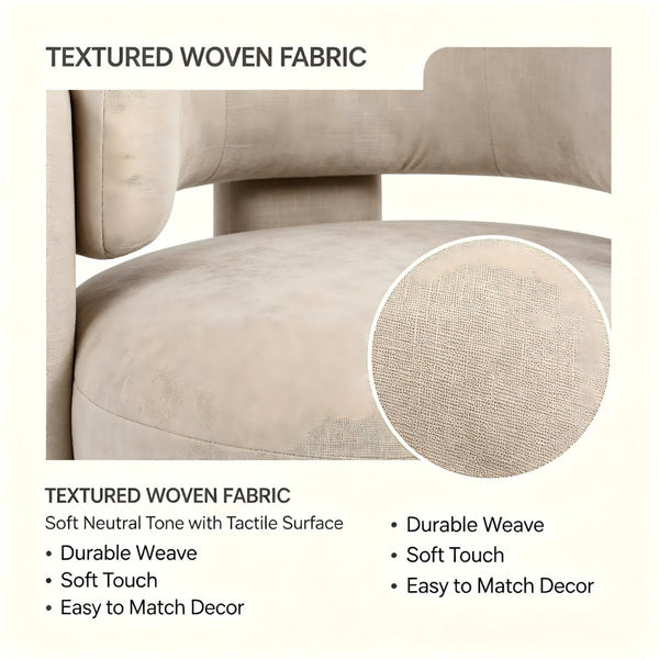 English Elm Modern Sculptural Barrel Chair Hollow Cutout Back Textured Fabric Lounge Seat W2105P509587